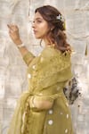 NAAZ BY NOOR_Green Cotton Chanderi Embroidered And Embellished Thread & Daisy Kurta Pant Set _at_Aza_Fashions