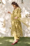 Shop_NAAZ BY NOOR_Green Cotton Chanderi Embroidered And Embellished Thread & Daisy Kurta Pant Set 