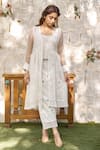 Buy_NAAZ BY NOOR_Off White Cotton Chanderi Embroidered And Embellished Thread Peplum Pant Set _at_Aza_Fashions