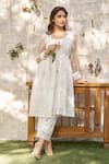 NAAZ BY NOOR_Off White Cotton Chanderi Embroidered And Embellished Thread Peplum Pant Set _at_Aza_Fashions