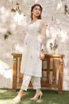 Buy_NAAZ BY NOOR_Off White Cotton Chanderi Embroidered And Embellished Thread Peplum Pant Set 