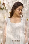 Buy_NAAZ BY NOOR_Off White Cotton Chanderi Embroidered And Embellished Thread Peplum Pant Set _Online