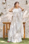 Shop_Naaz By Noor_White Cotton Chanderi Heart Thread Work Ruffle Saree And Blouse Set_Online_at_Aza_Fashions