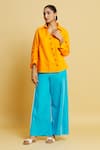 Buy_Style Junkiie_Yellow Poplin Solid Shirt Collar Slant Placket _at_Aza_Fashions