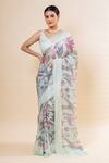 Buy_TaBa Kashi By Artika Shah_Grey Georgette Print Floral Saree With Unstitched Blouse Fabric  _at_Aza_Fashions