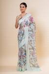 Buy_TaBa Kashi By Artika Shah_Grey Georgette Print Floral Saree With Unstitched Blouse Fabric  _Online_at_Aza_Fashions