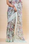 Shop_TaBa Kashi By Artika Shah_Grey Georgette Print Floral Saree With Unstitched Blouse Fabric  _Online_at_Aza_Fashions