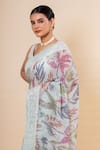 TaBa Kashi By Artika Shah_Grey Georgette Print Floral Saree With Unstitched Blouse Fabric  _at_Aza_Fashions