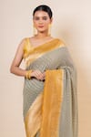 Shop_TaBa Kashi By Artika Shah_Grey Chunri Butti Pattern Saree With Unstitched Blouse Fabric  _at_Aza_Fashions