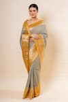 TaBa Kashi By Artika Shah_Grey Chunri Butti Pattern Saree With Unstitched Blouse Fabric  _at_Aza_Fashions