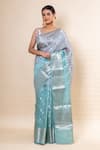 Buy_TaBa Kashi By Artika Shah_Grey Chiniya Silk Floral Pattern Saree With Unstitched Blouse Fabric _at_Aza_Fashions
