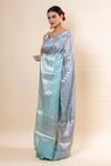 Shop_TaBa Kashi By Artika Shah_Grey Chiniya Silk Floral Pattern Saree With Unstitched Blouse Fabric _Online_at_Aza_Fashions