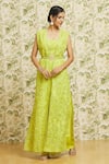 Buy_Mishru_Green Jacket Organza Embroidery 3d Floral Jacket Draped Skirt Set  _Online_at_Aza_Fashions