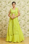 Buy_Mishru_Green Lehenga And Cape Organza Embroidery Thread Cape Water Set  _at_Aza_Fashions