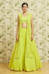 Shop_Mishru_Green Lehenga And Cape Organza Embroidery Thread Cape Water Set  _Online_at_Aza_Fashions