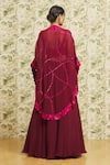 Mishru_Pink Cape And Skirt Organza Embroidery Thread Jacket Open Set  _Online_at_Aza_Fashions