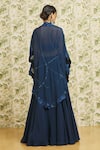 Mishru_Blue Cape And Skirt Organza Embroidery Thread Jacket 3d Floral Set  _Online_at_Aza_Fashions