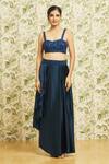 Buy_Mishru_Blue Jacket Organza Embroidery Thread Floral Draped Skirt Set  _Online_at_Aza_Fashions