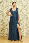 Buy_Mishru_Blue Organza Embroidery Sequin Dress Notched With Jacket  _at_Aza_Fashions