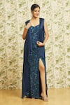 Mishru_Blue Organza Embroidery Sequin Dress Notched With Jacket  _Online_at_Aza_Fashions