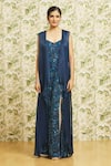 Mishru_Blue Organza Embroidery Sequin Dress Notched With Jacket  _at_Aza_Fashions