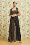 Buy_Mishru_Black Jacket And Pant Organza Embroidery Applique Line Sleeveless Set  _at_Aza_Fashions