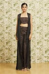 Buy_Mishru_Black Jacket And Pant Organza Embroidery Applique Line Sleeveless Set  _Online_at_Aza_Fashions