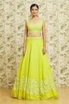 Buy_Mishru_Green Lehenga And Cape Organza Embroidery Thread Jacket Open Set _Online_at_Aza_Fashions