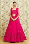 Buy_Mishru_Fuchsia Lehenga And Cape Organza Embroidery Sequin Flower Border Set  _at_Aza_Fashions