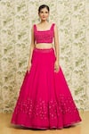 Buy_Mishru_Fuchsia Lehenga And Cape Organza Embroidery Sequin Flower Border Set  _Online_at_Aza_Fashions