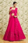 Shop_Mishru_Fuchsia Lehenga And Cape Organza Embroidery Sequin Flower Border Set  _Online_at_Aza_Fashions