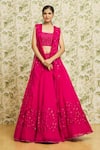 Mishru_Fuchsia Lehenga And Cape Organza Embroidery Sequin Flower Border Set  _at_Aza_Fashions