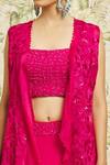 Buy_Mishru_Fuchsia Lehenga And Cape Organza Embroidery Sequin Flower Border Set  