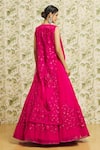 Mishru_Fuchsia Lehenga And Cape Organza Embroidery Sequin Flower Border Set  _Online_at_Aza_Fashions