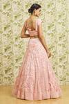 Shop Mishru Pink Tulle Embroidery Floral Applique Notched Lehenga Set at Aza Fashions Shop_Mishru_Pink Tulle Embroidery Floral Applique Notched Lehenga Set_at_Aza_Fashions