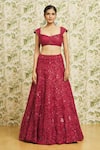 Buy_Mishru_Red Lehenga And Dupatta Organza Embroidery 3d Flower Dense Bridal Set  _Online_at_Aza_Fashions