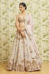 Shop_Mishru_Pink Lehenga And Dupatta Organza Embroidery Floral Bunches Bridal Set  _Online_at_Aza_Fashions