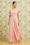 Buy_Mishru_Peach Jacket Organza Embroidery 3d Floral Dense Draped Skirt Set  _Online_at_Aza_Fashions