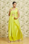 Buy_Mishru_Green Jacket Organza Embroidery Crystal Jacket Open Draped Skirt Set  _at_Aza_Fashions