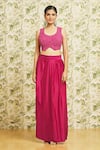 Mishru_Fuchsia Jacket Organza Embroidery Sleeveless Draped Skirt Set  _Online_at_Aza_Fashions