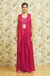 Buy_Mishru_Fuchsia Jacket Organza Embroidery Sleeveless Draped Skirt Set  _Online_at_Aza_Fashions