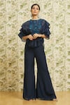 Buy_Mishru_Blue Top And Pant Organza Embroidery Sequin Boat Neck Sheer Pouf Set  _at_Aza_Fashions