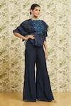 Buy_Mishru_Blue Top And Pant Organza Embroidery Sequin Boat Neck Sheer Pouf Set  _Online_at_Aza_Fashions