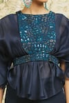 Shop_Mishru_Blue Top And Pant Organza Embroidery Sequin Boat Neck Sheer Pouf Set  _Online_at_Aza_Fashions