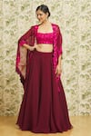 Buy_Mishru_Pink Cape And Skirt Organza Embroidery Thread Jacket Open Set  _at_Aza_Fashions