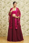 Mishru_Pink Cape And Skirt Organza Embroidery Thread Jacket Open Set  _at_Aza_Fashions