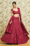 Buy_Mishru_Red Lehenga And Dupatta Organza Embroidery 3d Flower Dense Bridal Set  _at_Aza_Fashions