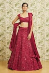 Mishru_Red Lehenga And Dupatta Organza Embroidery 3d Flower Dense Bridal Set  _at_Aza_Fashions