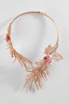 Buy_Outhouse_Pink Carved Stones Le Sunset Palm Open Choker Necklace_at_Aza_Fashions