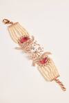Buy_Outhouse_Pink Crystal And Cubic Zircons Embellished Le Palm Double Fish Bracelet_at_Aza_Fashions